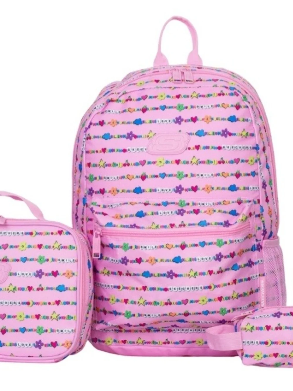 Skechers Pink Kids Backpack with Matching Pouch and Cute Pattern